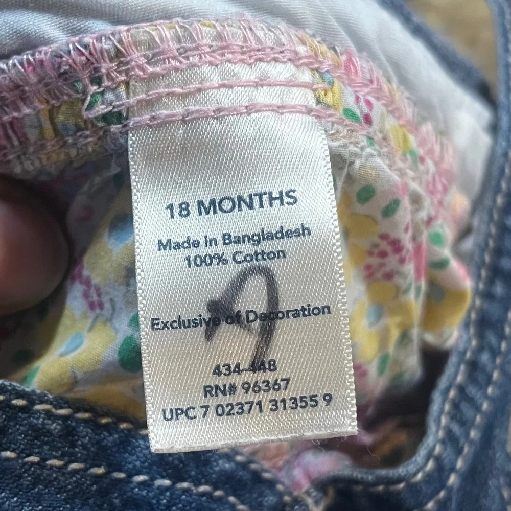 OshKosh Bgosh Baby Girls 18M Denim Floral Ruffle Tiered Bib Overall Dress Blue